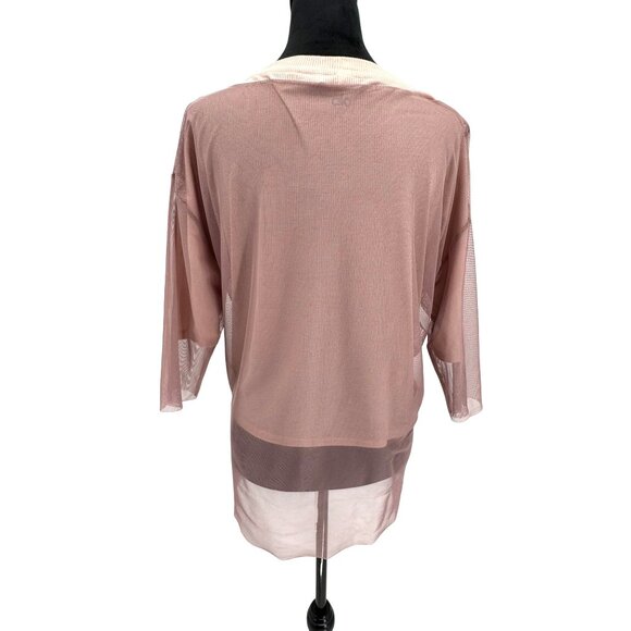 Alo Yoga Womens Top‎ Shirt S Loose Fit Pink Sheer Layered Ribbed Mesh Oversized - Picture 5 of 6